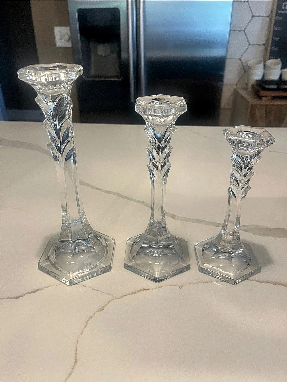 Vintage 80s WMF Lead Crystal candlestick set of 3 Clear Crystal Candlestick Set